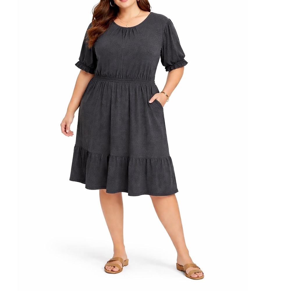 LOFT Charcoal Knit Tiered Midi Dress XXL Office Cozy Knit